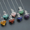 Healing Crystal Chip Diamond Shape Pendulum Rose Quartz Amethyst Clear Quartz Pendant 7 Chakra Pyramid Pendulum Crystal