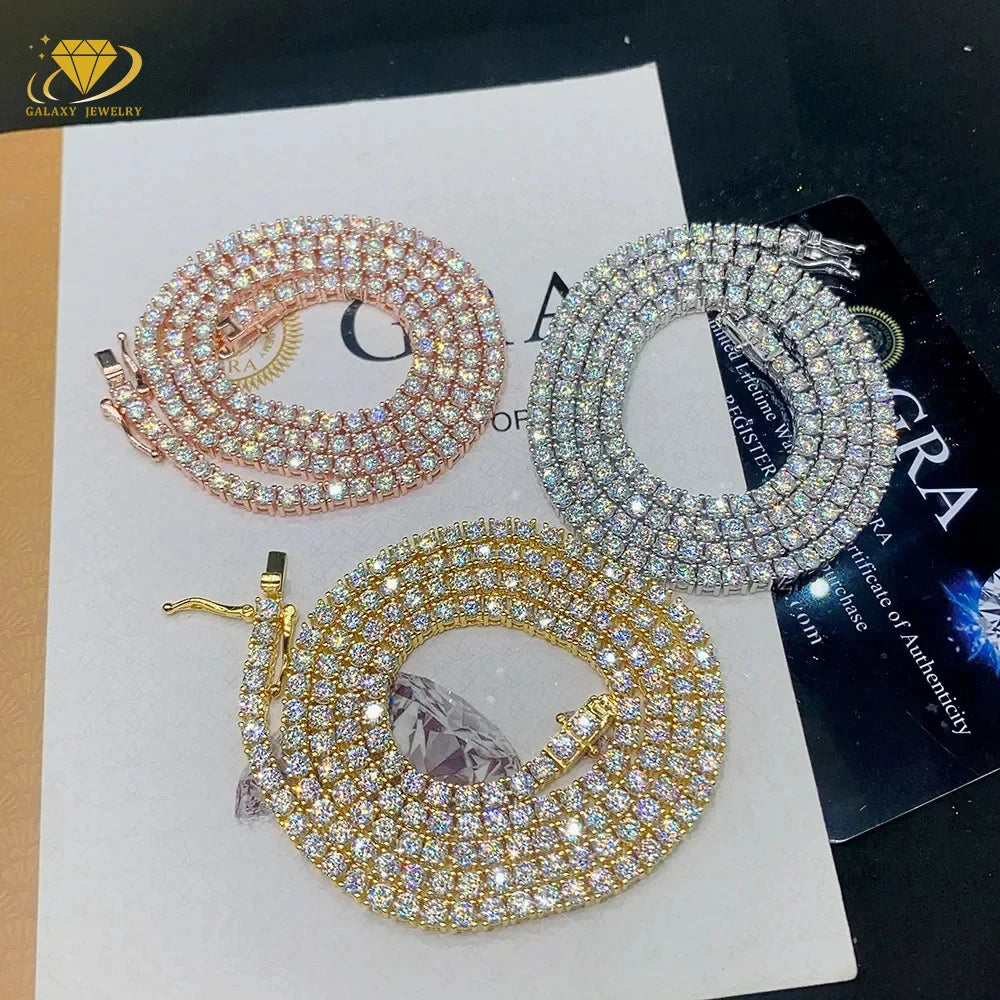 Cheapest Price Hip Hop Silver 925 Moissanite Chain 2mm 3mm 4mm 5mm 6.5mm VVS Moissanite Diamond Necklace Moissanite Tennis Chain