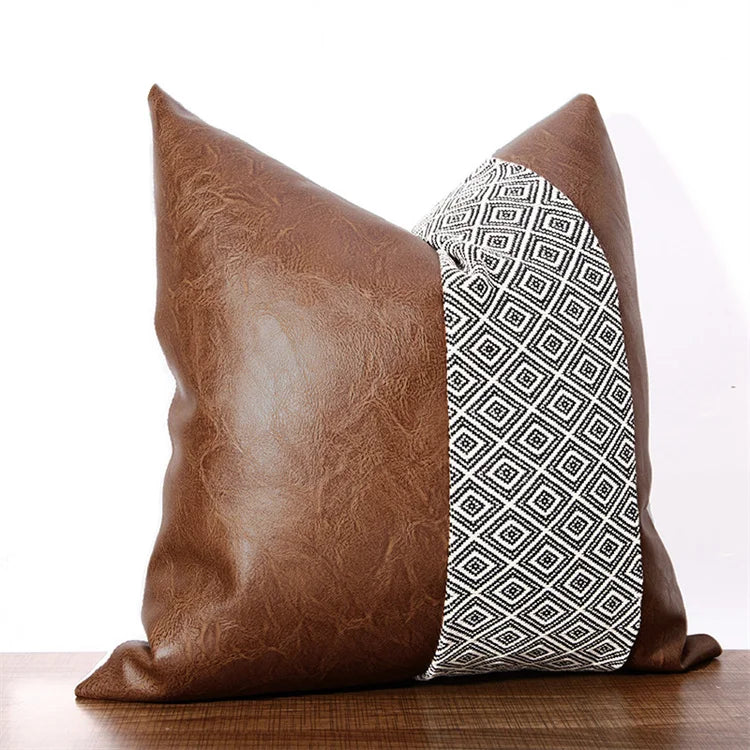 American Style Solid Color Diamond Pattern Stitching Cushion Cover PU Faux Leather Throw Pillow Cover Case