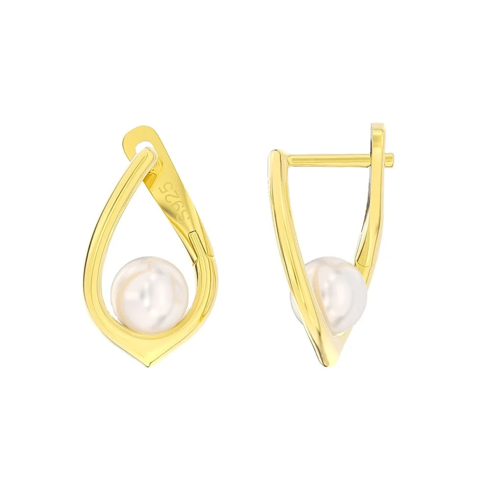RINNTIN GPE68 Pearl Heart Earrings Ladies 14K Gold Plated Sterling Silver Irregular Oval Shaped Stud Earrings