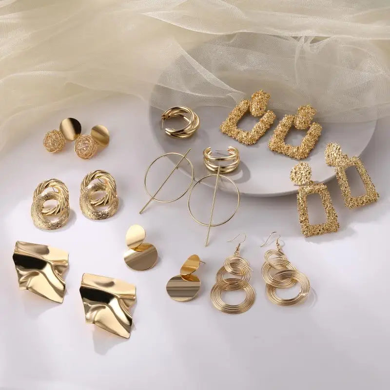 VKME Vintage Gold Plated Hoop Geometric Earrings for Women Punk Jewelry