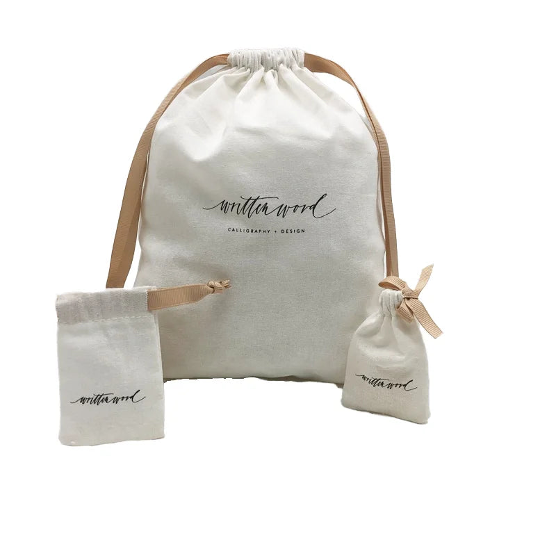 Wholesale Custom Recyclable Cotton Muslin Gift Packaging Bag Flexiloop Handle Aqueous Coated Logo Printing White Bags Ecobags