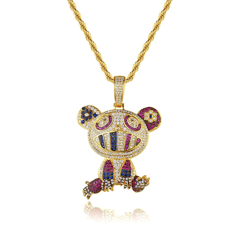 JINSE New Style Hiphop Jewelry Fashion Animal Gold Plated Iced Out Colorful Frog Pendant Necklace