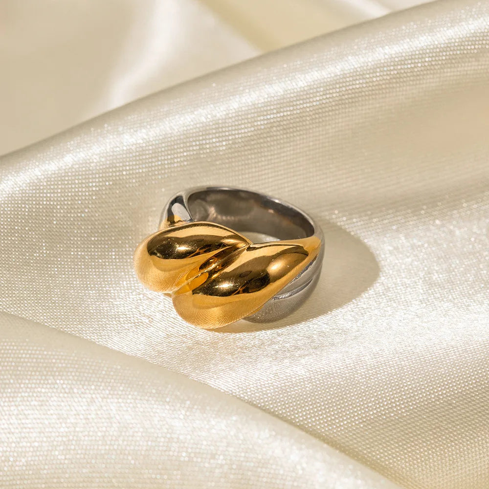 New Arrival Ins Popular 18K Gold Plated Triple Layered Chunky Finger Ring Stainless Steel Rings for Women