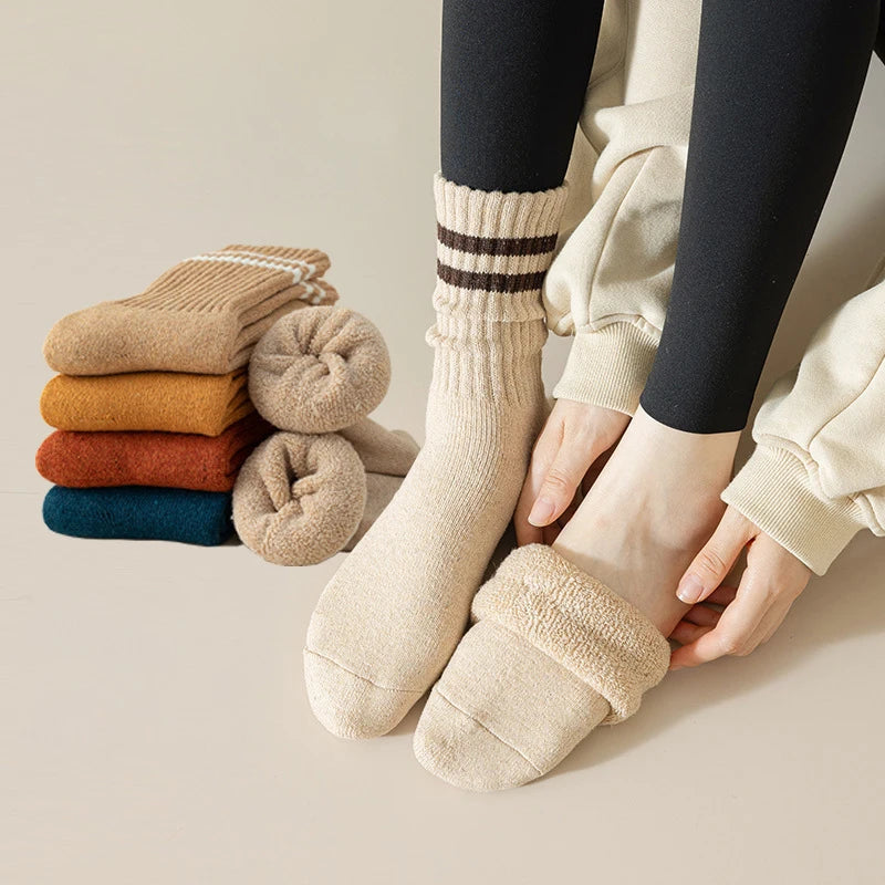 Wholesale Vintage Striped Comfortable Warm Socks Ladies Women Winter Thick Terry Crew Socks MegaBDM