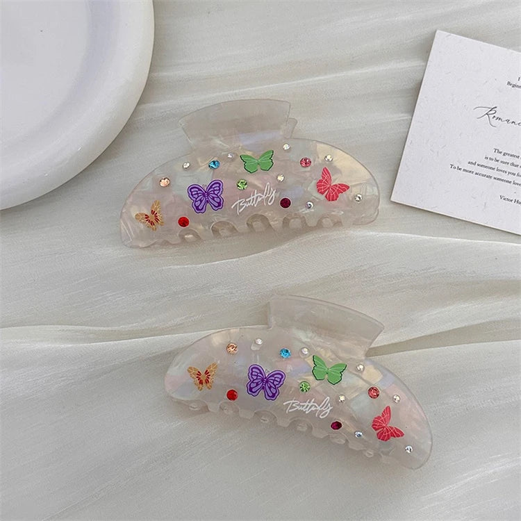 Women's Large Acetate Hair Claw with Rhinestone Butterfly Sweet Fairy Hair Accessories for Girls Wasai 10cm Valentine's Day