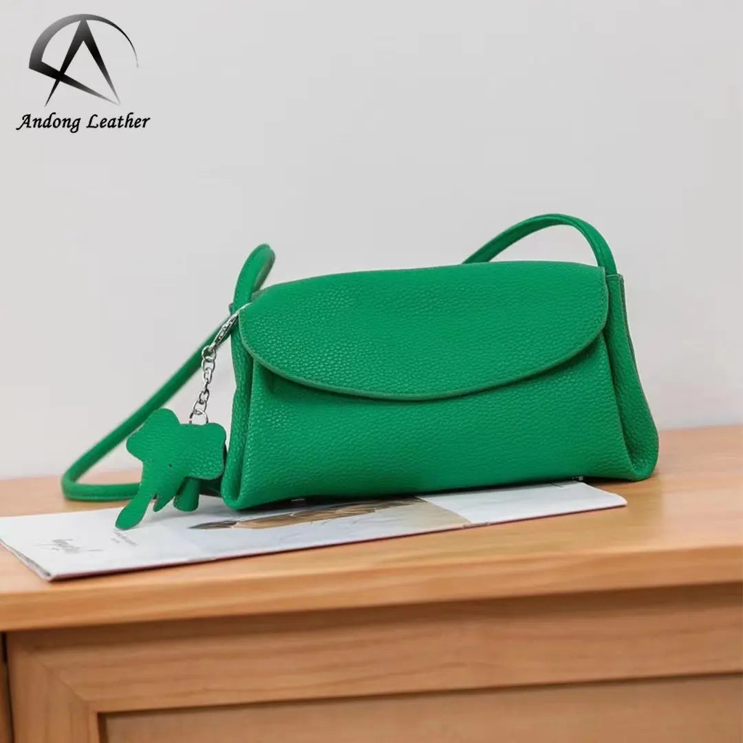 Andong Leather Shoulder Bag for Women Genuine Cow Leather Simple Casual Sling Bag Ladies Fashion Elephant Zipper Handbag 6635