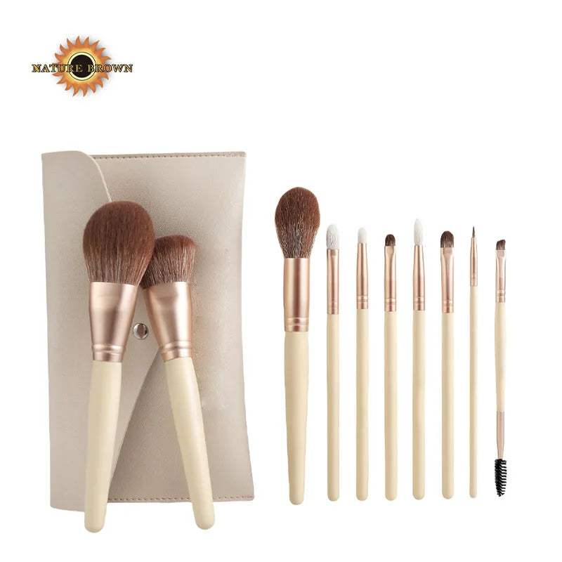 Customizable Professional Makeup Brushes Synthetic Hairs Wood Handle with Bag 10PCS Face Concealer Daily Use Makeup Brush Sets