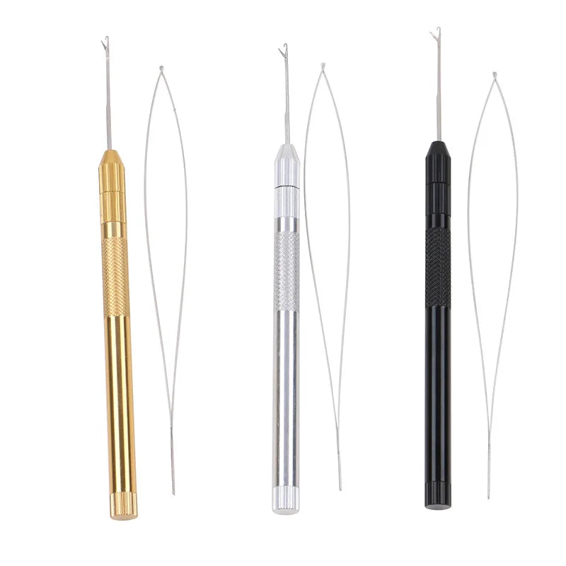 Multi-function Aluminum Hook Needle Loop Threader for Micro Rings Beads Links I-tip Hair Extensions