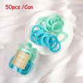 Wholesale 50pcs Polyester Seamless Strong Elastic European & American Style Flower Print Hair Ties Solid Colors for Girls