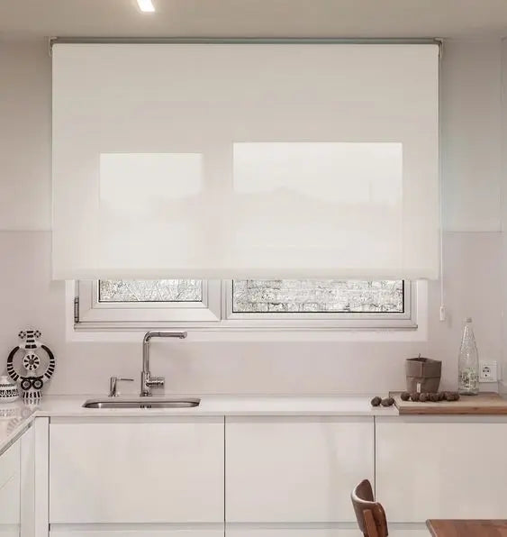 ZSTARR Pinhole Technique Horizontal Patterns Light Filtering Blackout Electric Roller Blinds for Office Kitchen French Window