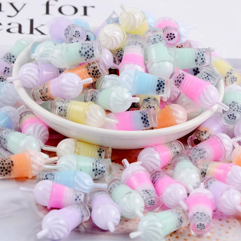 Flatback Resin Charms for DIY Mobile Phone Hairclip Keychain Decor Craft Milk Tea Drink Bottle Cabochon Slime Filler for Kids