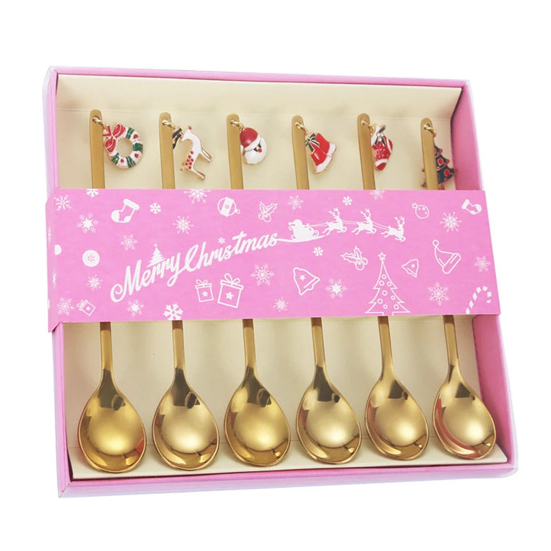 2023 NEW Christmas Celebration Tea Spoon Stainless Steel Coffee Dessert Spoon for Gift