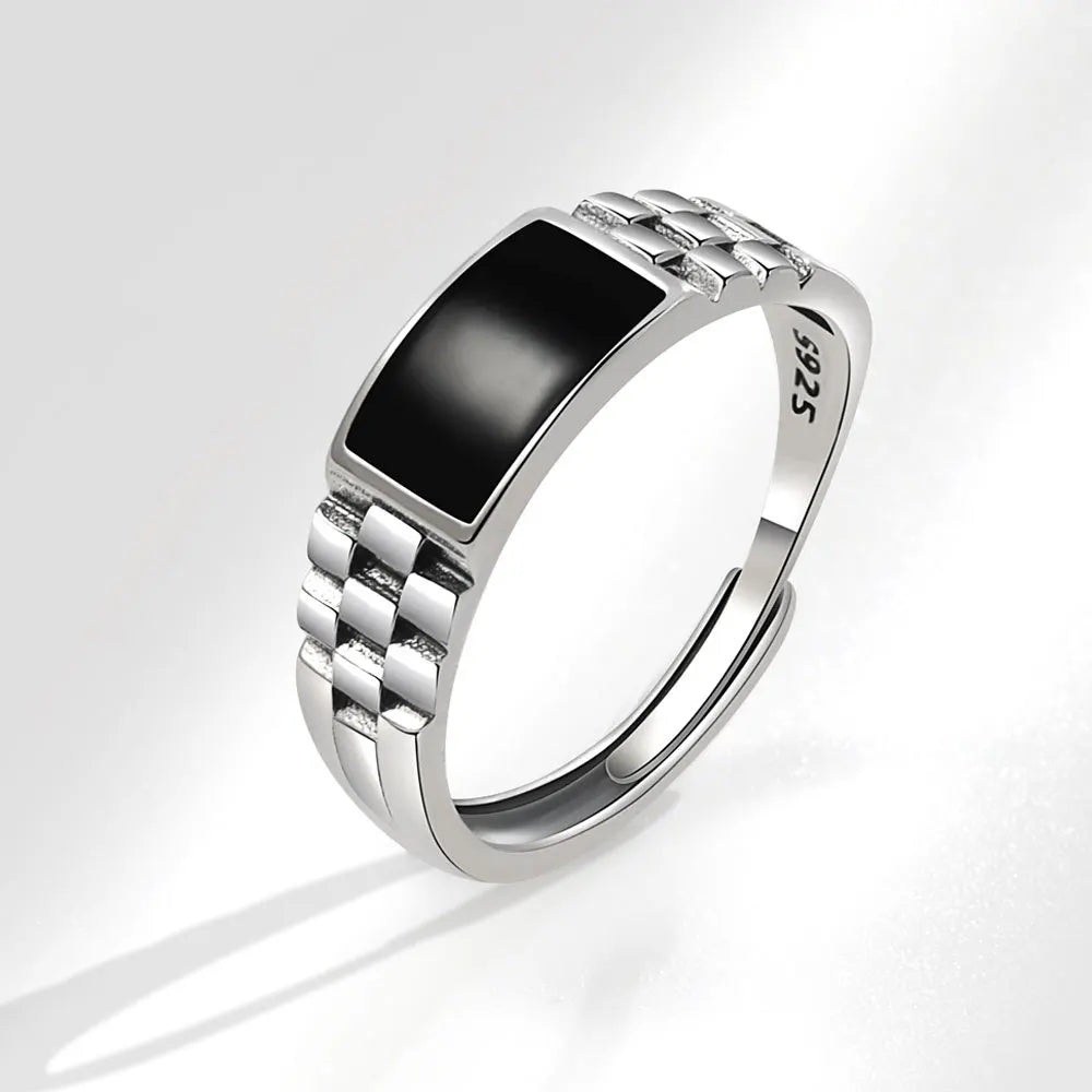 Europe Hot Selling Black Oil Drop 925 Silver Rings Fashion Punk S925 Sterling Sliver Adjustable Rings for Women