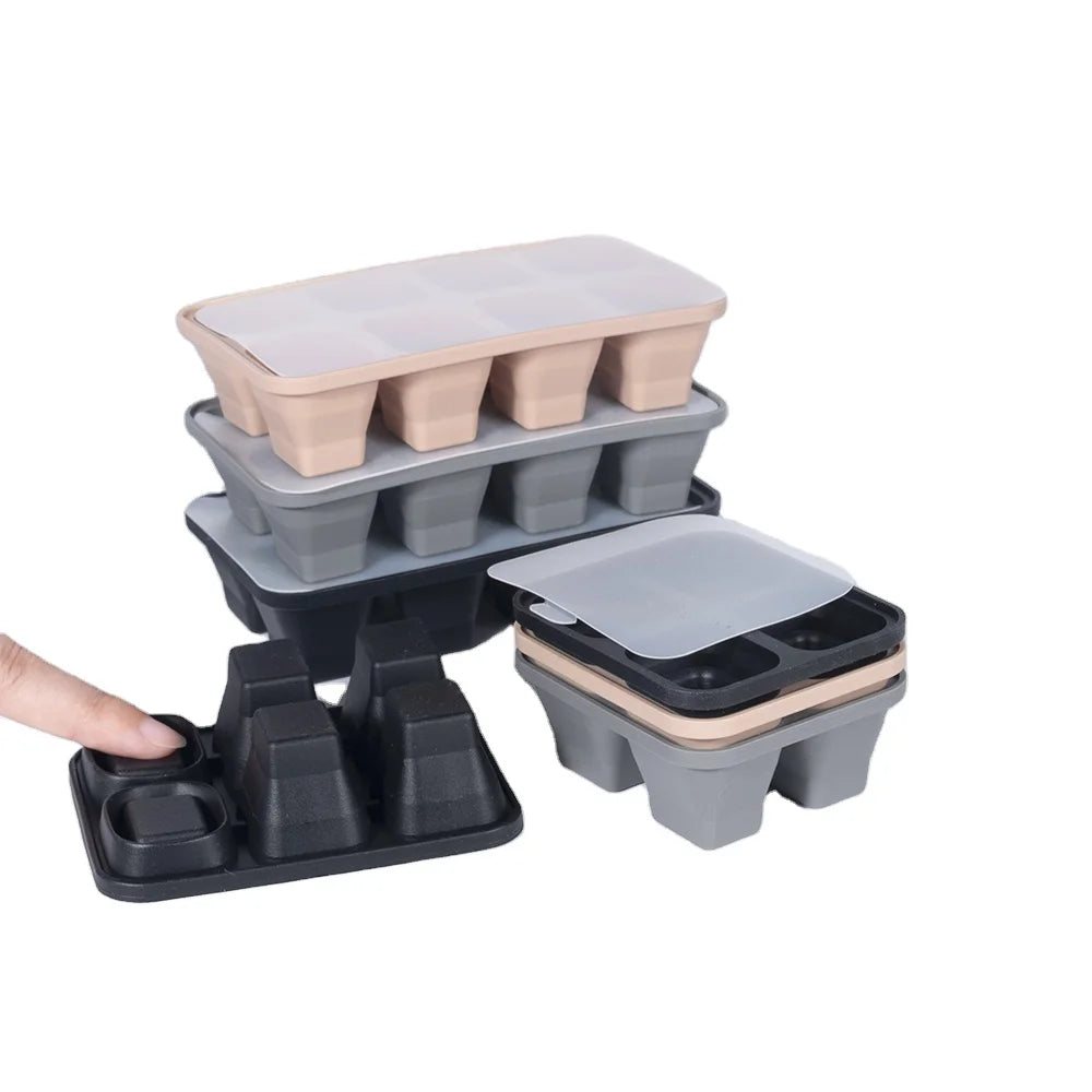 Food Grade BPA Free Silicone Ice Cube Mold Maker OEM ODM Collapsible Top Sales Latest Design 4-6-8 Holes Silicone Ices Maker