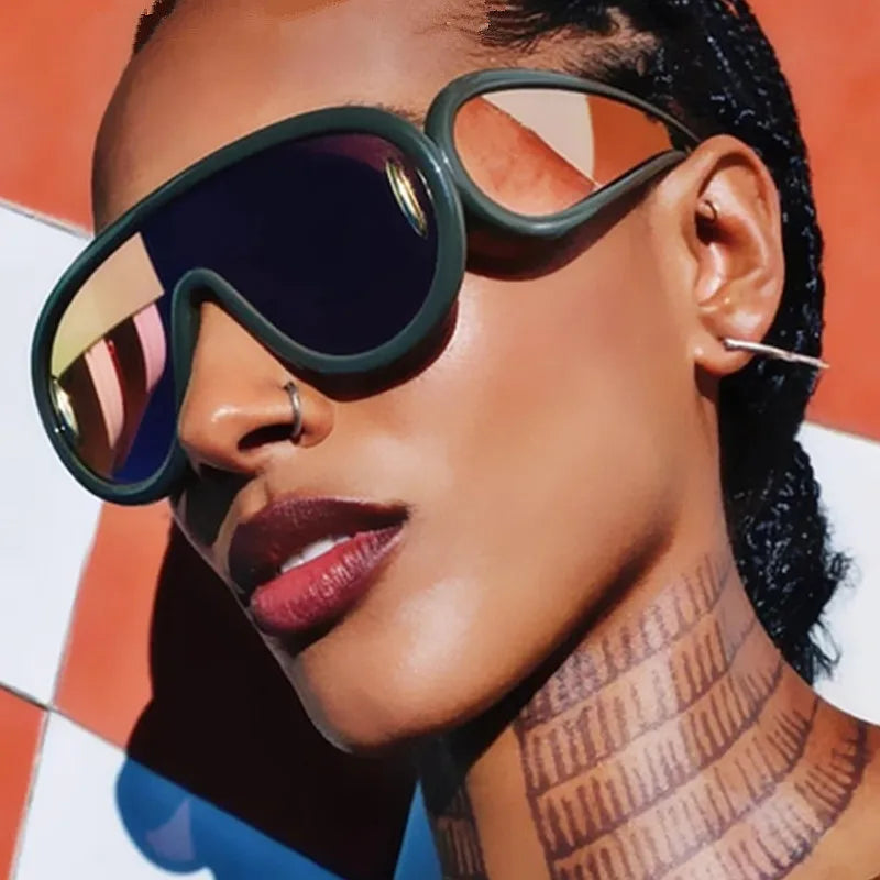 Fashion Vintage Wide Leg One Piece Oversized Sun Glasses UV400 Shield Shaped Y2k Sunglasses Women Men