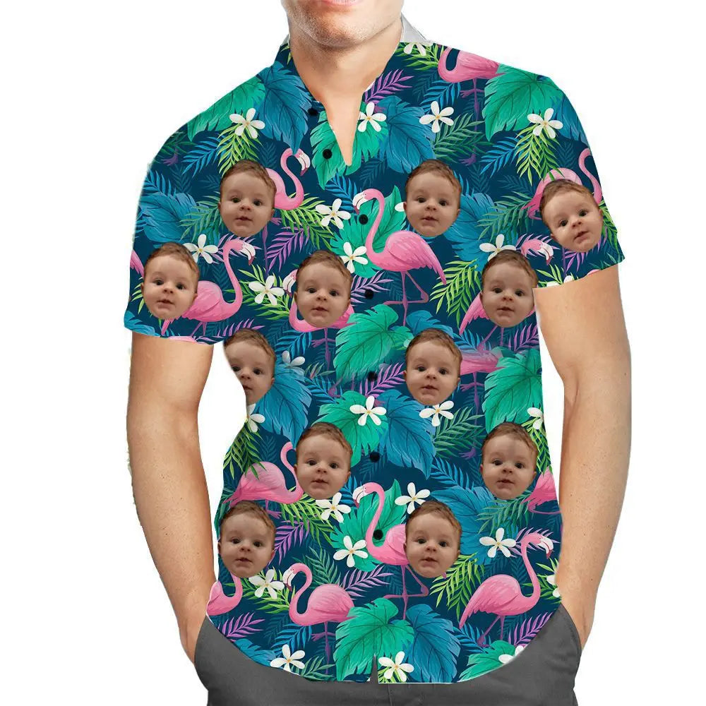 3D Digital Printed Summer Loose Casual Hawaiian Style Beach Men's Fashionable Short Sleeve Shirt Face All Over Print Shirts