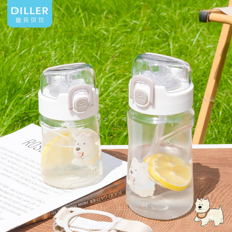 Custom Puppy Series Cups BPA-Free Cute Cartoon Pattern TRITAN Plastic Water Bottle With Straw for Kids and Elementary Students