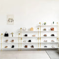Shopping Mall Showroom Design Modern Gold White Bag Shoes Display Rack Stand Wall Mounted Multilayer Shelf