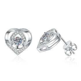 Heart Moissanite Stud Earrings Total 0.4 CT Simple Fashion Girls Earrings 925 Sterling Silver Plated 18K White Gold Jewelry