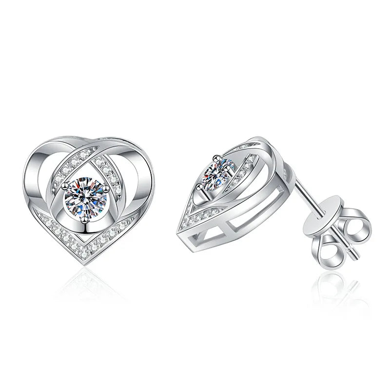 Heart Moissanite Stud Earrings Total 0.4 CT Simple Fashion Girls Earrings 925 Sterling Silver Plated 18K White Gold Jewelry