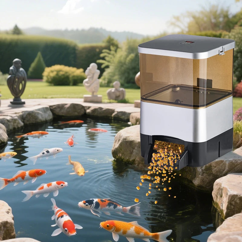 QihangRAS Solar Automatic Fish Feeder Smart Pet Koi Pond Feeder for Aquarium Garden Solid Household Fishing Feeders Charge