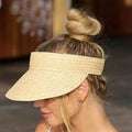 Women Wide Brim Straw Foldable Beach Visors Summer Beach Hat Adjustable Band Sun Visor Hats
