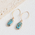 Vintage Oval Turquoise Bezel Wrapped Zinc Alloy Earrings Personalized Metal Copper Ear Hook Earrings