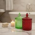 Wholesale Empty  Luxury Red Glass Candle Jars with Lid  10 oz  Candle Containers  for Candlestick Holder Christmas