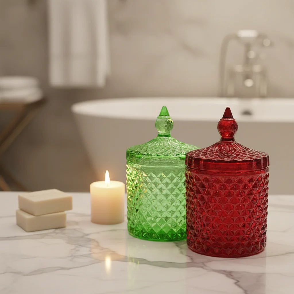 Wholesale Empty  Luxury Red Glass Candle Jars with Lid  10 oz  Candle Containers  for Candlestick Holder Christmas