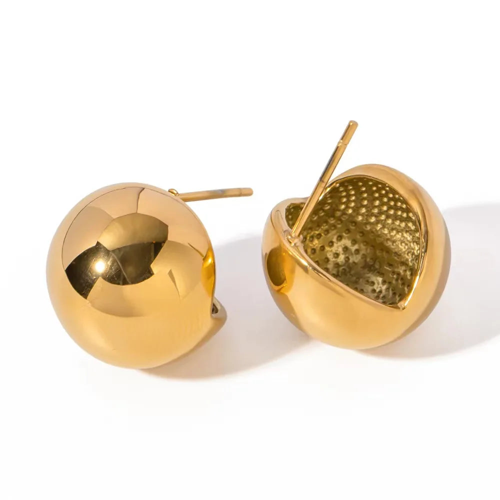 INS Stainless Steel Ball Shape Stud Earrings 2023 Trendy Elegant Hollow 18k Gold Plated Ball Earrings for Women