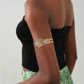Fashionable Geometric Gold Plated Open Arm Cuff Bracelet Bohemian Ethnic Upper Arm Bangle for Women and Girls