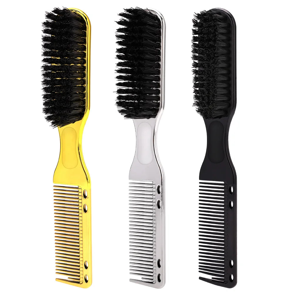 FX-HT57 Men's Double-Side Hair Cutting Sweeping Comb Soft Nylon Fur Salon Beard Cleaning Tool Dual Purpose Styling Cleaning Comb