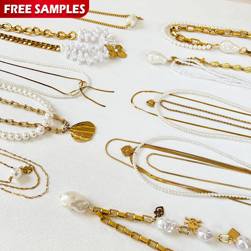 Freshwater Baroque Pearl Necklace Set Natural Stainless Steel Chunky Gold Beaded Necklace Fashionable Silver Baroque Necklace