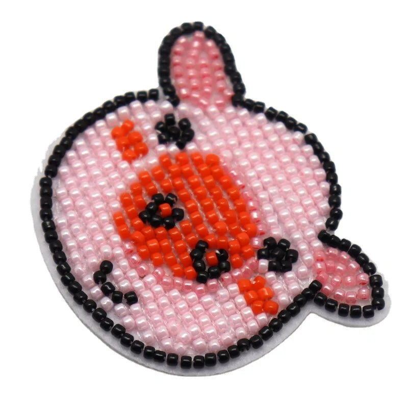 Lucky Pink Pig Beaded Hand Made Patches Beaded Patches for Clothes Dress Hat Jeans Backpacks DIY Accessories