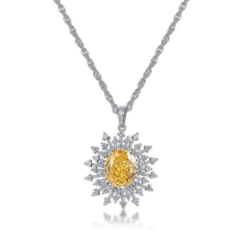 Custom Designs 12*15mm Big Radiant Cut Oval Yellow Zirconia Pendant Necklace Luxury 925 Silver Jewelry for Christmas Gift