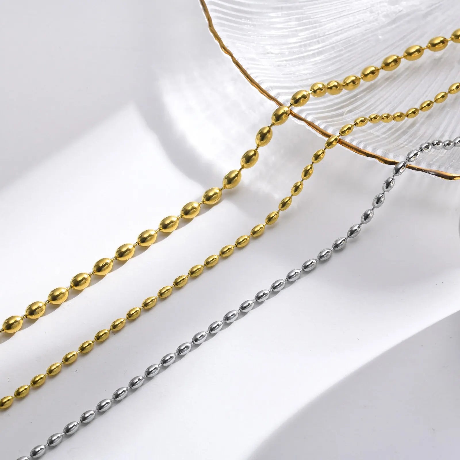 3/5MM Gold Silver Color Stainless Steel Bead Ball Chain Round Ball Chain Necklace for Women Men Jewelry Gifts