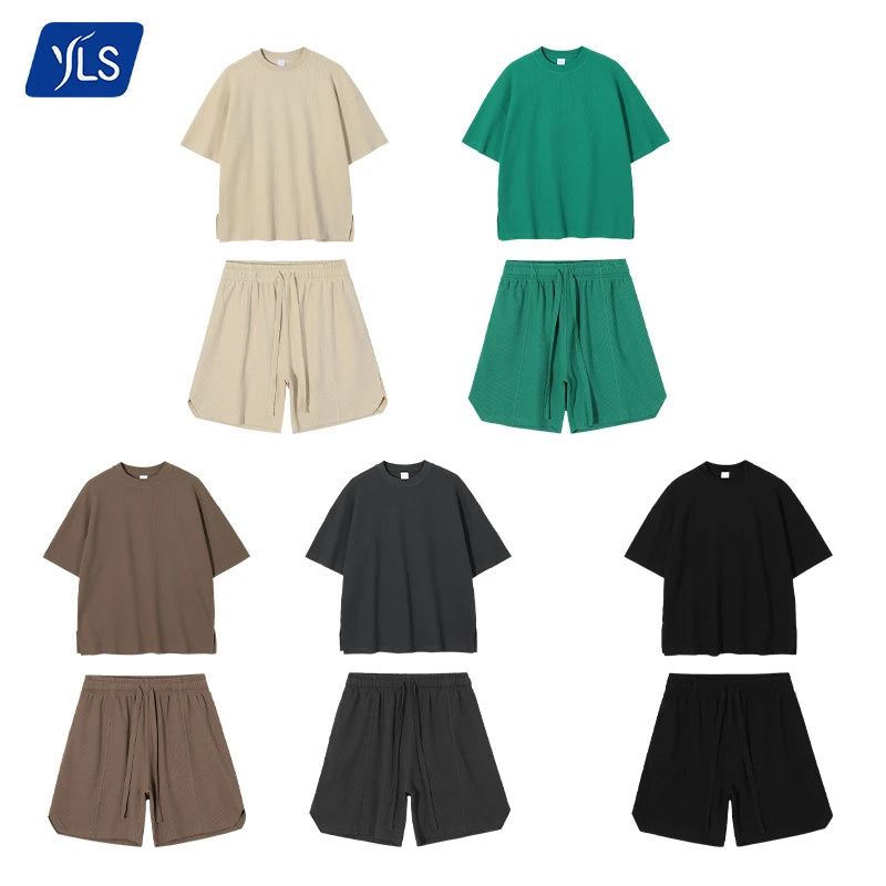 YLS Plus Size Mens Summer Casual Jogging Shorts Set Quick Dry Breathable Two-Piece Tracksuit