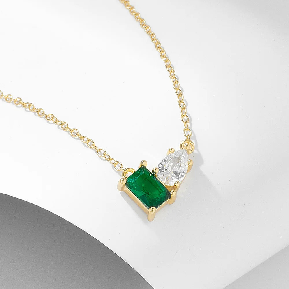 14k Gold Women Gift Fine Jewelry 925 Sterling Silver Emerald Cut Geometric Diamond Charm Necklace