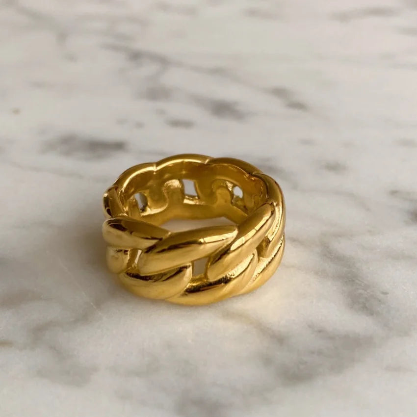 Fashion Jewelry 2021 Cuban Link Statement Rings 18K Gold Plated Stainless Steel Dainty Minimalist Chunky Curb Ring for Gifts