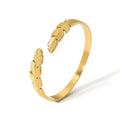 Stylish Stainless Steel 18K Gold Plated C Shape Leaf Feather Adjustable Open Cuff Bangles for Women