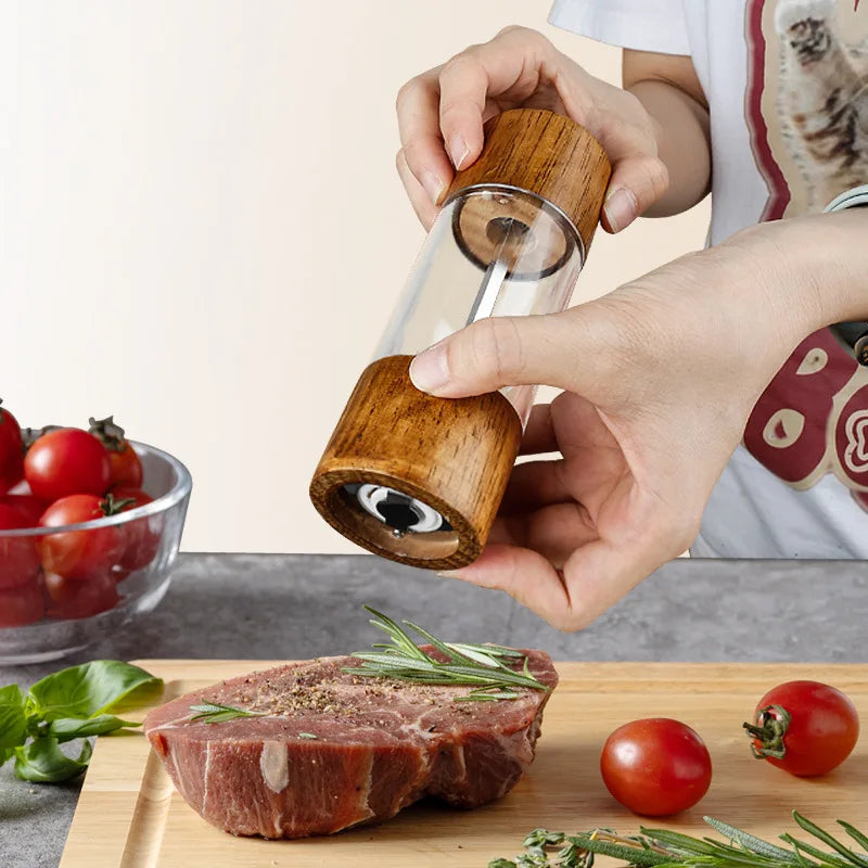 Hand Operated Ancient Wood & Acrylic Manual Pepper Salt Grinder Kitchen Tools Ceramic Core Box Packed Plastic Mill for Home Use