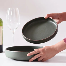 Japanese Korean Style Eco-Friendly Ceramic Dinner Plate Flat Plate for Dessert Salad Pizza Pasta Bread Home Family Use