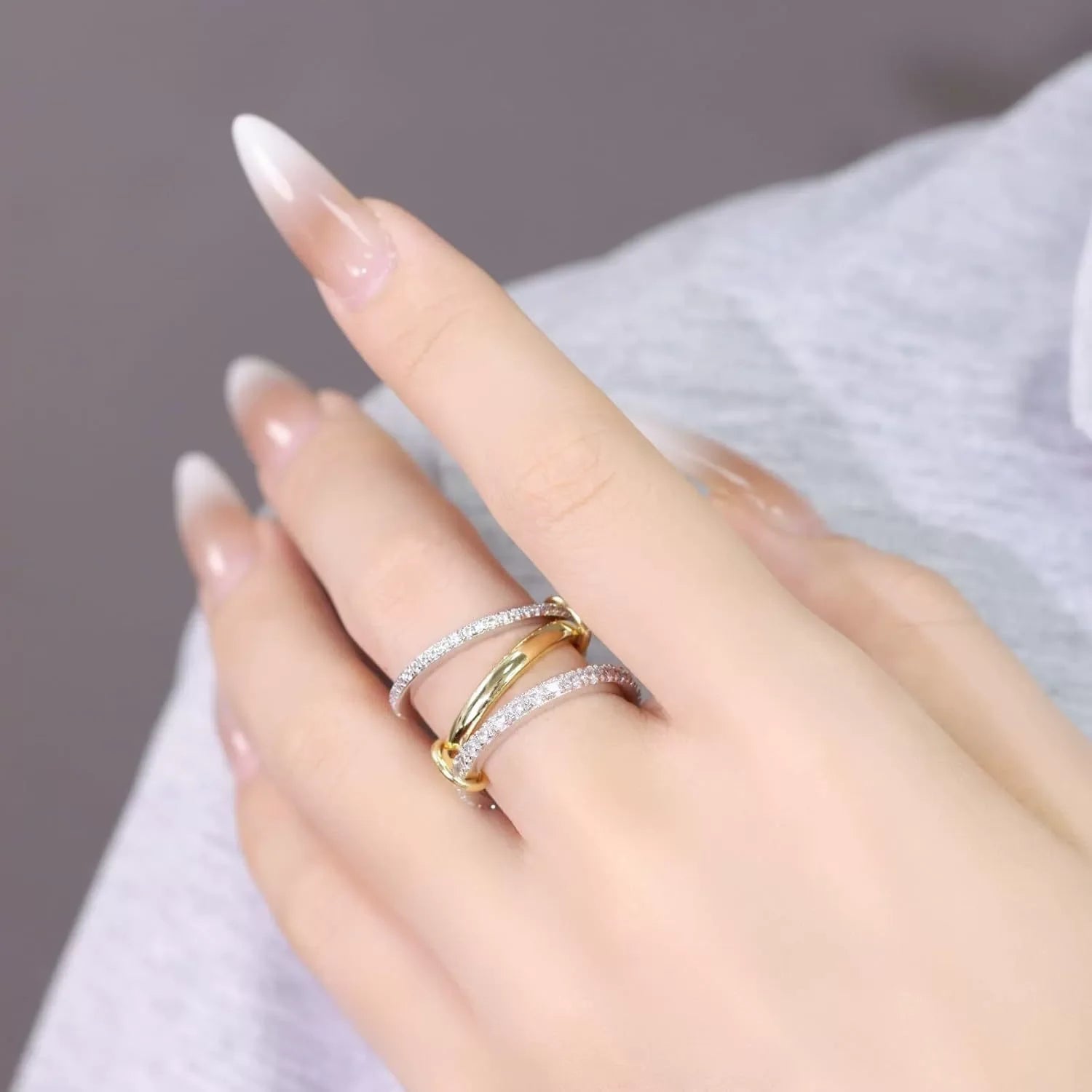 Wholesale Luxury Unique Fine Jewelry Plated 18K Gold Inlaid Zircon Stainless Steel Ring Diamond for Girls