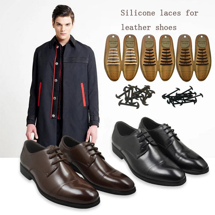 Melenlt No-Tie Silicone Elastic Shoelaces for Men & Women Stretchable Laces for Leather Shoes Easy Slip-On Design