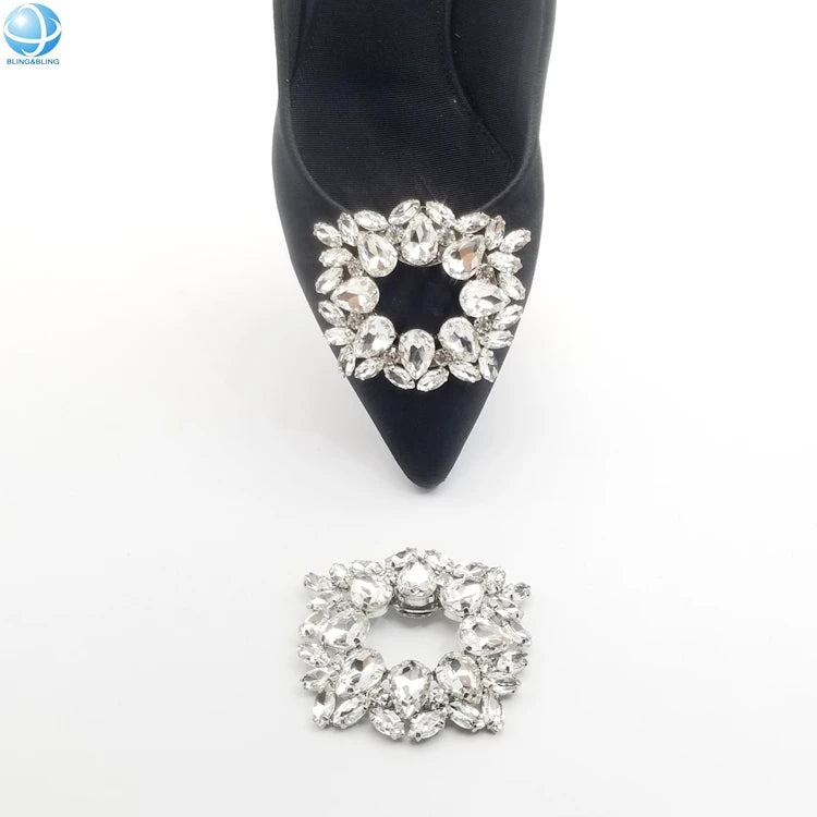 Custom Crystal Square Shoe Buckle Metal Rhinestone Detachable Shoe Clips for Ladies Heels Shoe Decorations Accessories