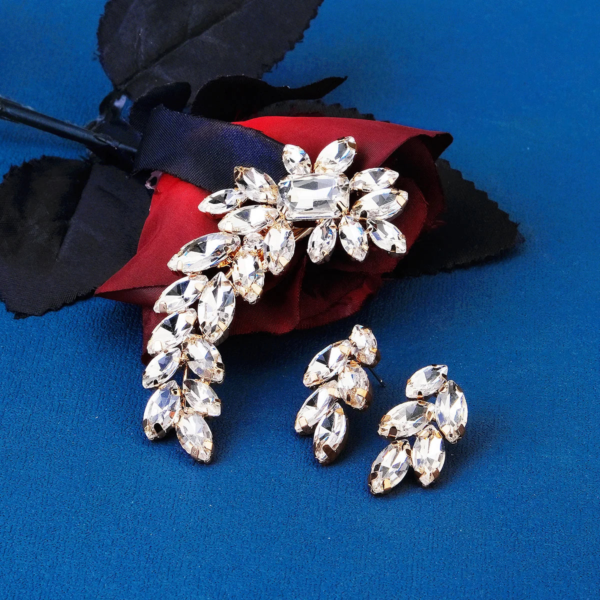 Miallo 3Pcs/set Rhinestone Hair Clip Earring Set Fashion Bobby Pins Wedding Bridal Temperament Hair Jewelry Set