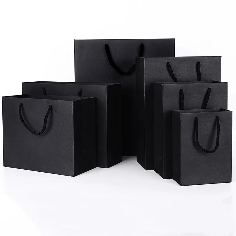Spot Wholesale Black Gift Bag Paper Bag Clothing Handbag Black Card Paper Bag Custom Printed LOGO