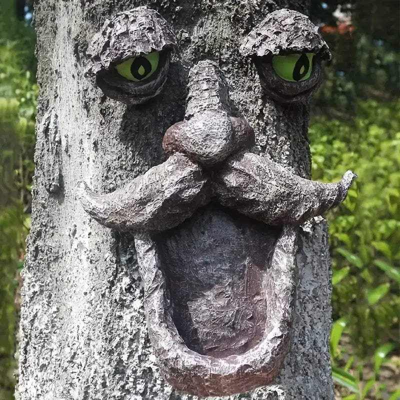 Resin Tree Face Figurine Whimsical Design & Mythical Creature Artistry Hand-painted Garden Decorative Outdoor Ornaments