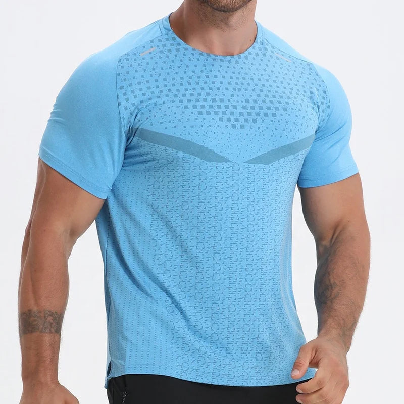 Wholesale Men Breathable Shirts Printable Sports High Elastic Compression Shirts Men Gym O-neck Jogging Short Sleeve T-tops